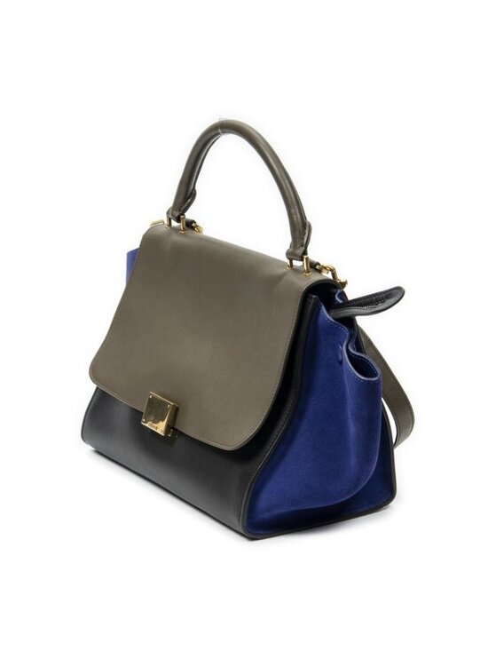 Celine Small Tricolor Trapeze Black Blue Brown Calfskin Leather - Picture 2 of 10